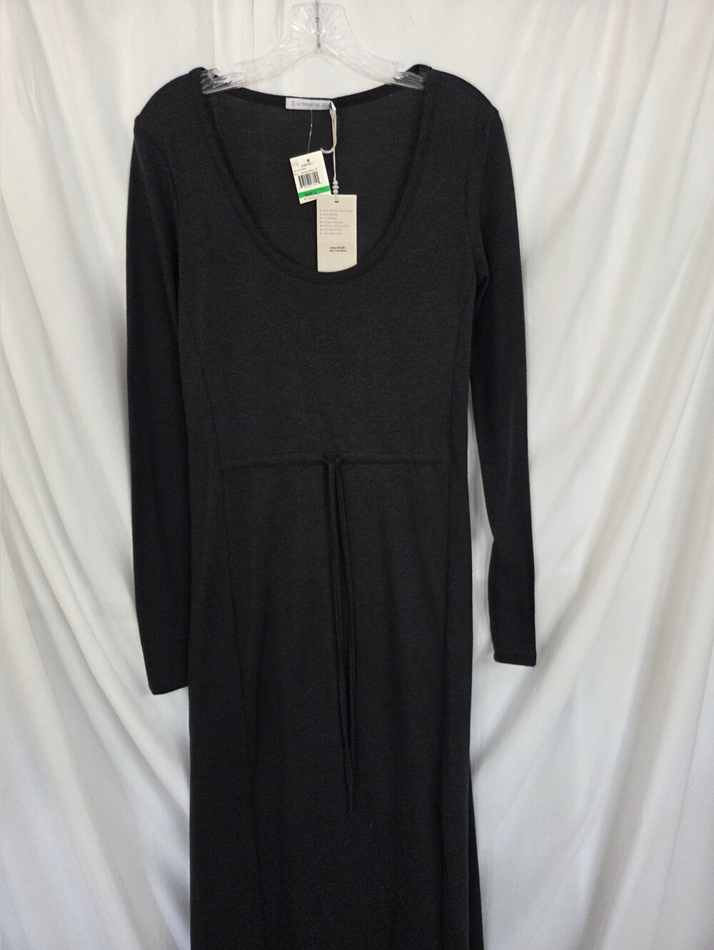 Alternative Black Long Sleeve Jersey Maxi Dress with Side Slit Size L
